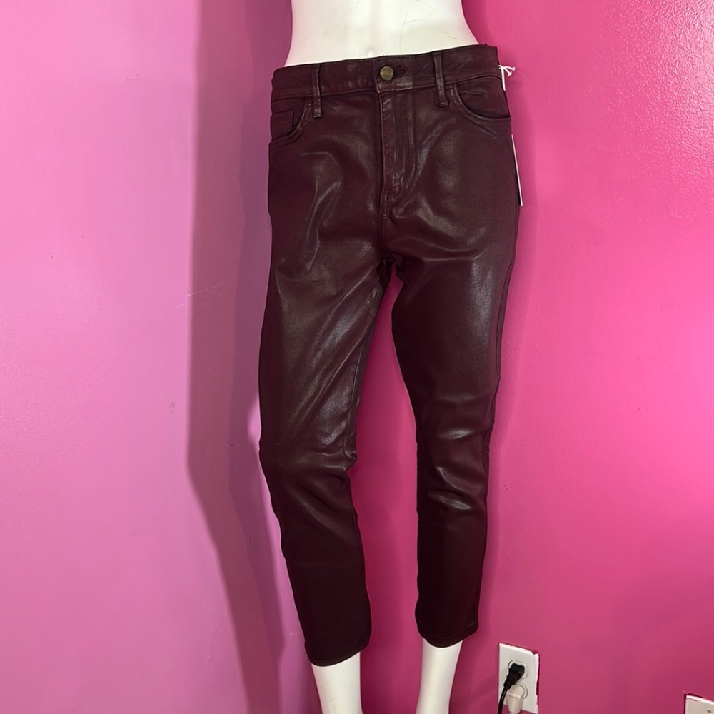 Sam Edelman The Petite Stiletto Coated High Waist Jeans burgundy size 14